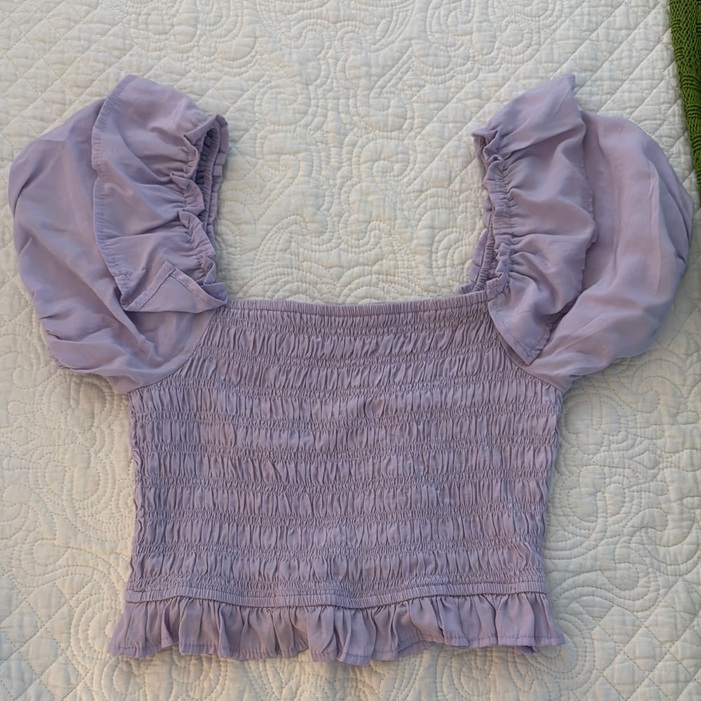 Lavender Puff Sleeve Smocked Top